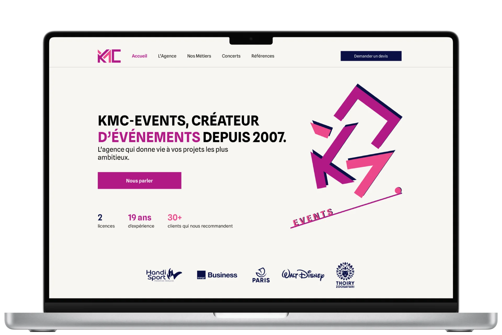 Site KMC Events sur ordinateur